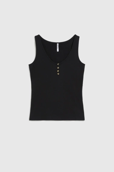 Gładki top z guzikami czarny