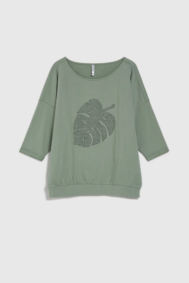 Bawełniana bluza z rękawami 3/4 oliwkowa