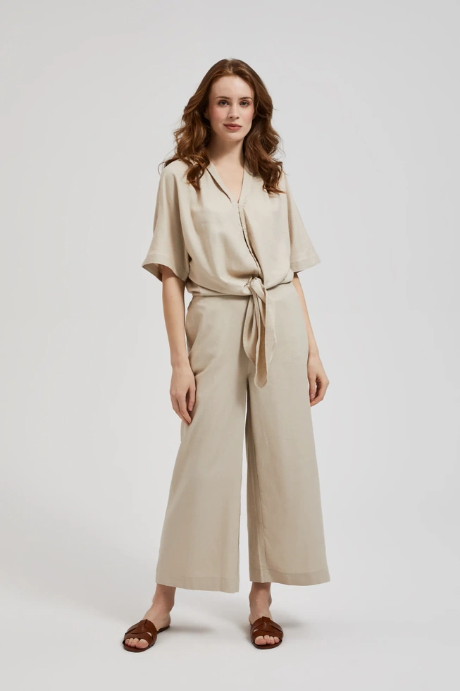 Lniana koszula z wiązaniem beżowa