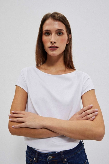 Dopasowany gładki t-shirt z krótkimi rękawami biały