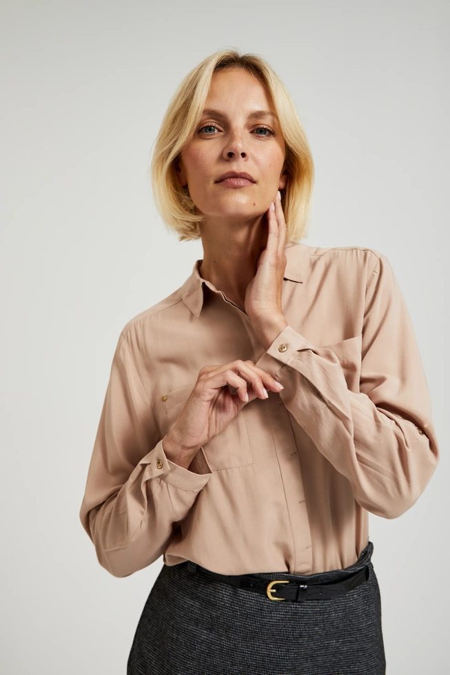 Wiskozowa koszula z kieszeniami beżowa