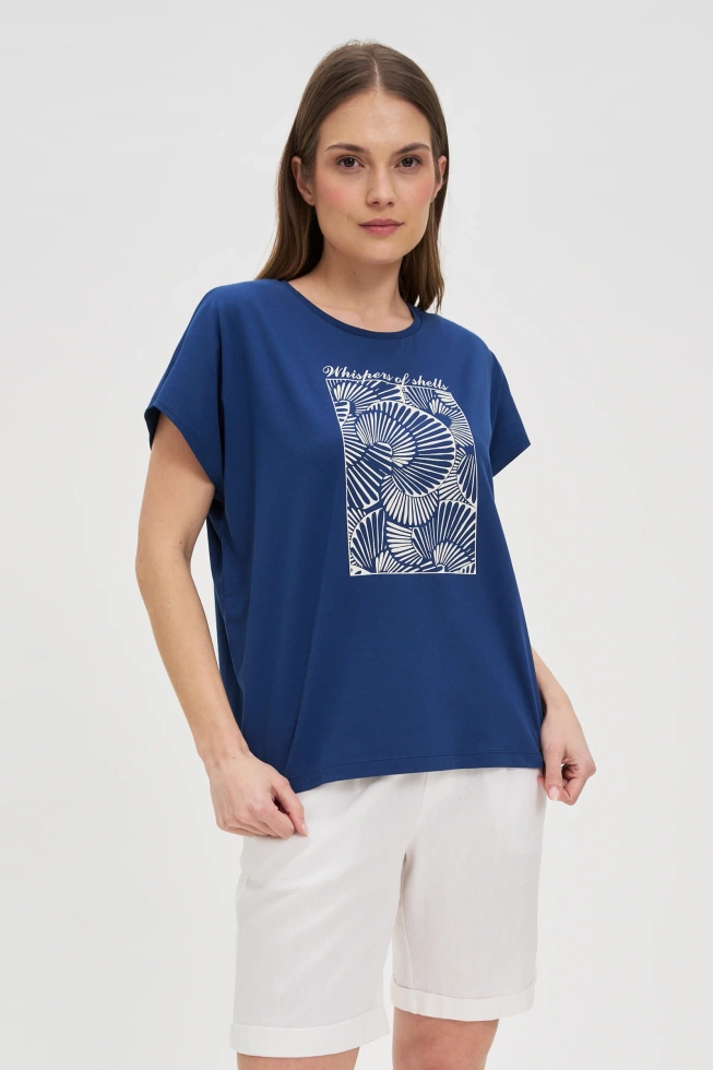 Bawełniana bluzka z nadrukiem granatowa