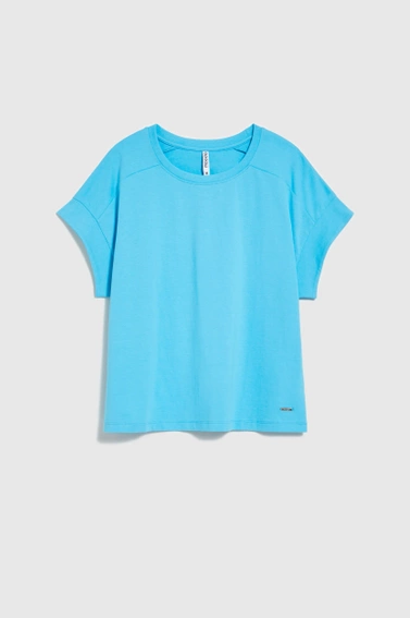 Gładka bluzka z okrągłym dekoltem turkusowa