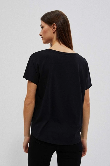 Bluzka z różowym napisem i okrągłym dekoltem czarna