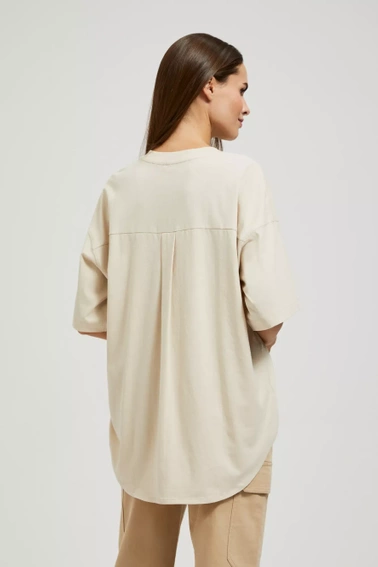 Bluzka oversize z okrągłym dekoltem beżowa