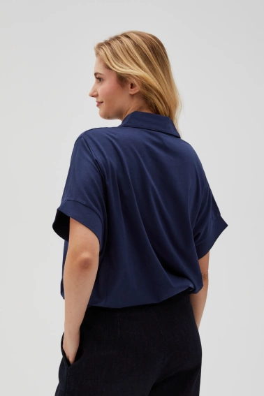 Bluza z kołnierzykiem i krótkimi rękawami granatowa
