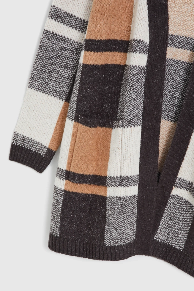 Kardigan w kratę beżowy