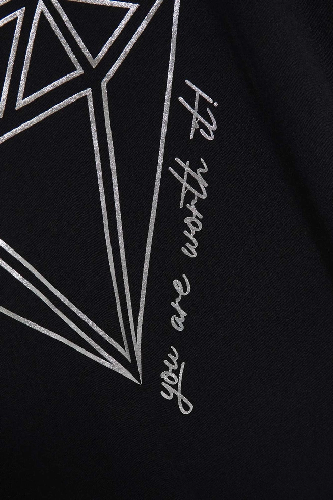 Bawełniana bluzka z nadrukiem w kształcie diamentu czarna