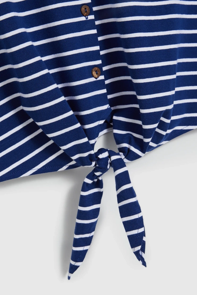 Top w paski z wiązaniem niebieski