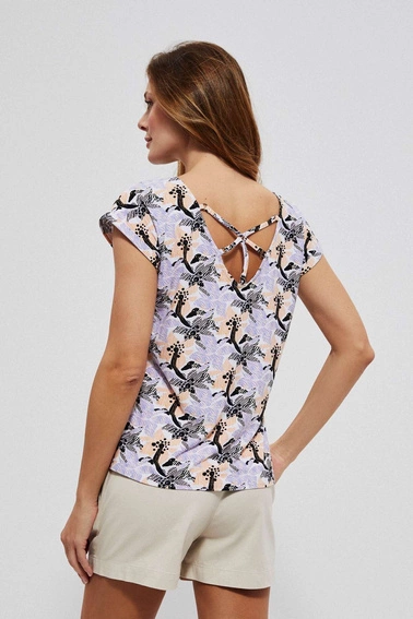 Wzorzysta bluzka z ozdobnym tyłem biała