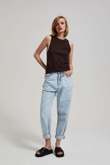 Top z marszczonymi bokami ciemnbrązowy