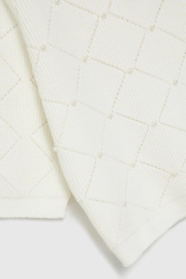 Sweter z ozdobiony koralikami beżowy