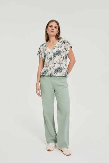 Koszula z wiskozy w kwiaty oliwkowa