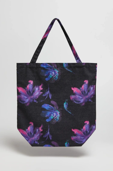 Bawełniana torba w kwiaty czarna