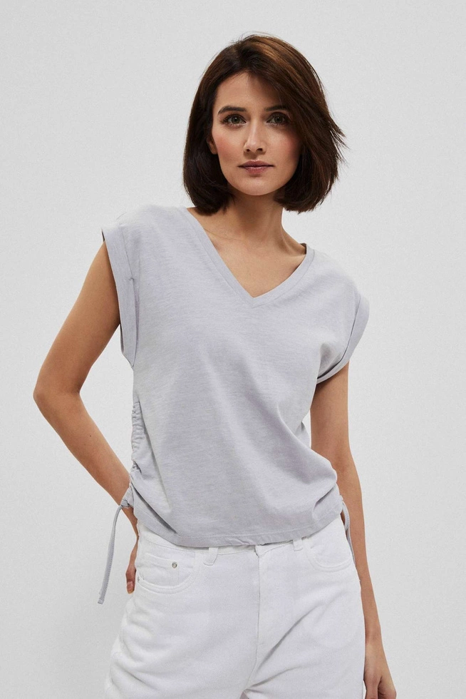 Bawełniana bluzka ze ściągaczem szara