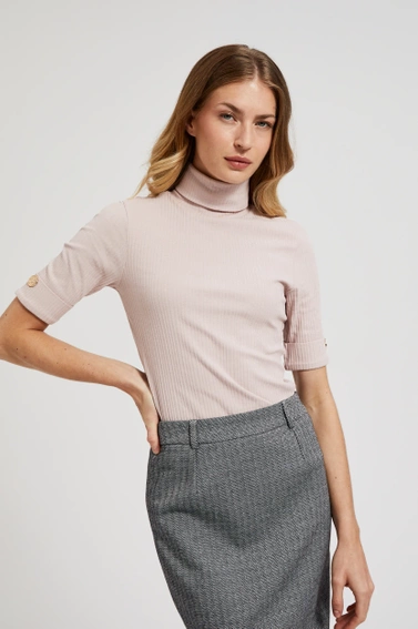 Prążkowana bluzka z golfem różowa