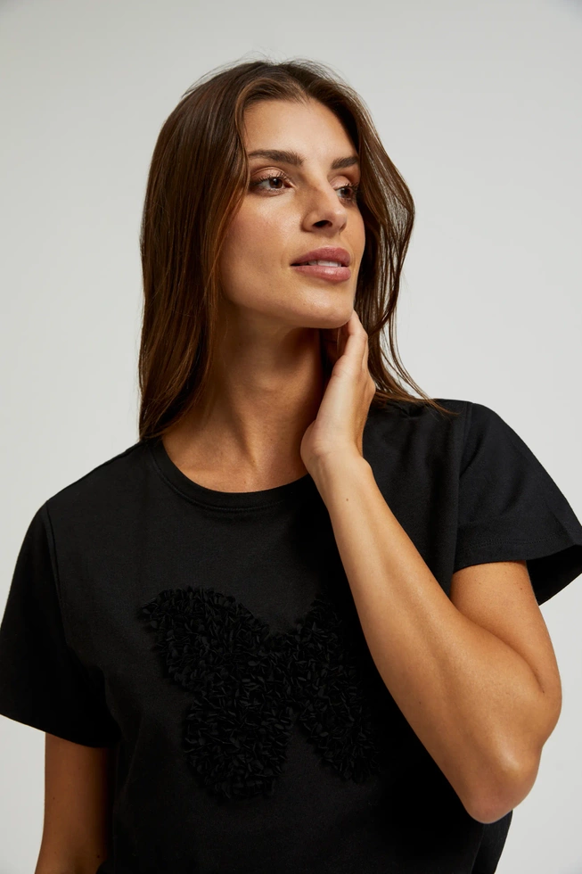 Bawełniany t-shirt z aplikacją czarny