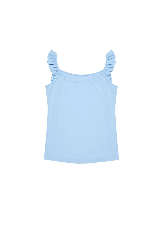 Top z ozdobnymi ramiączkami niebieski