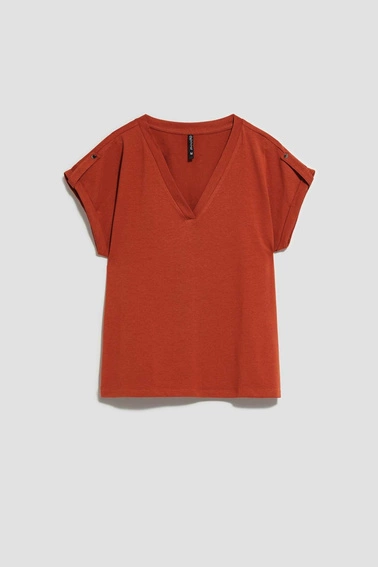 Bluzka z dekoltem w serek brązowa