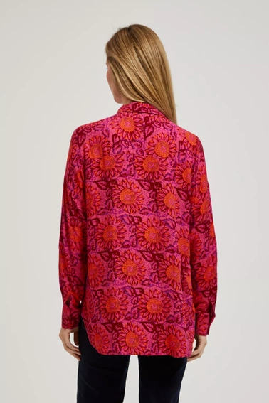 Wzorzysta koszula z kołnierzykiem różowa