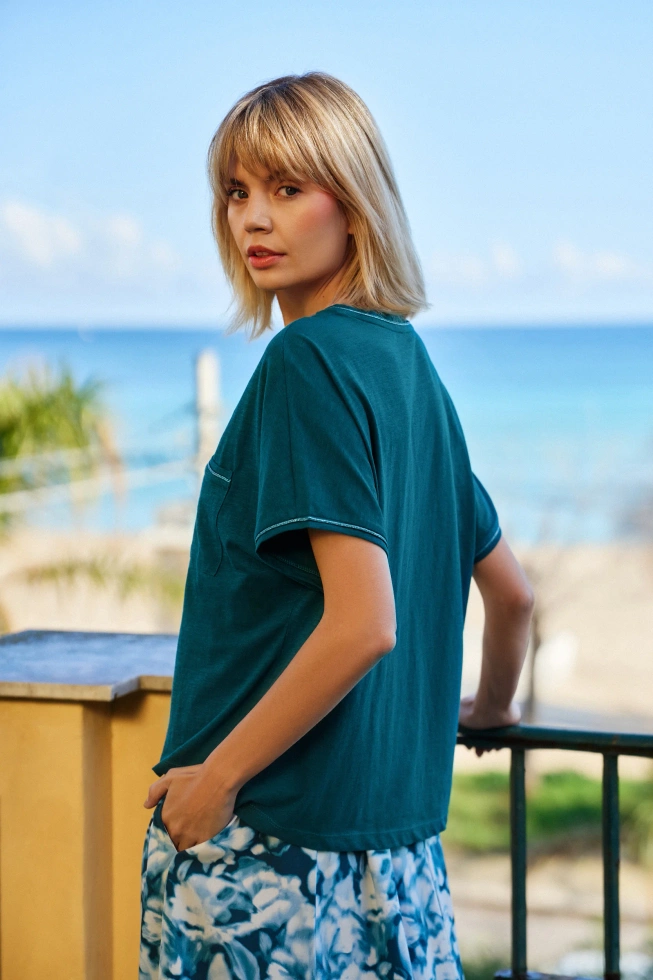 Bawełniana bluzka z kieszonką zielona