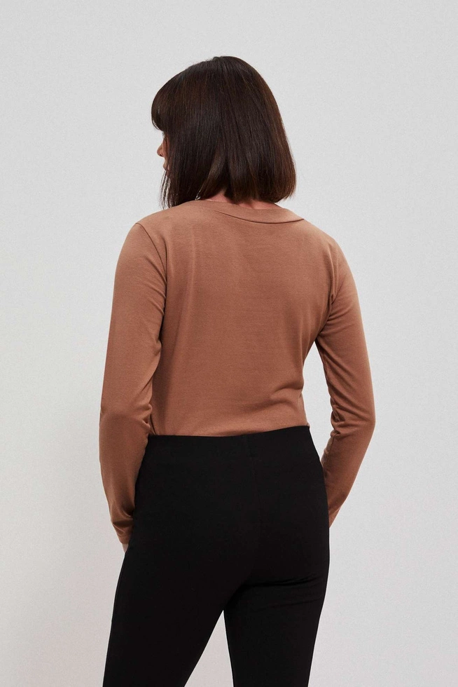 Bawełniana bluzka z długim rękawem kawowa