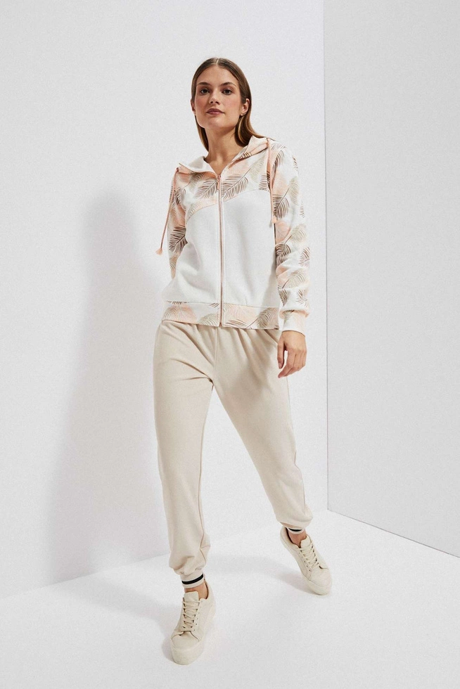 Bluza z kapturem i nadrukiem liści perłowa