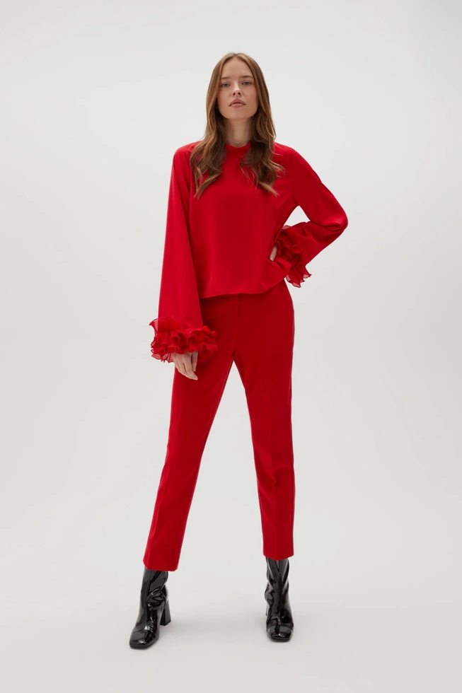 Koszula z falbanami na rękawach czerwona