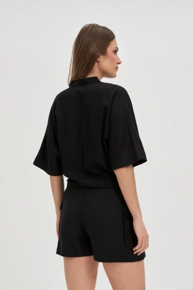 Wiskozowo-lniana koszula czarna
