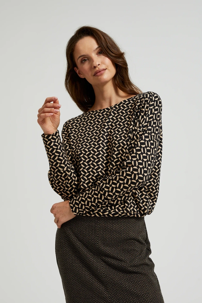 Wzorzysty sweter z długimi rękawami czarny