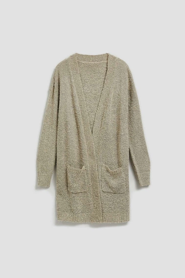 Długi kardigan z kieszeniami piaskowy