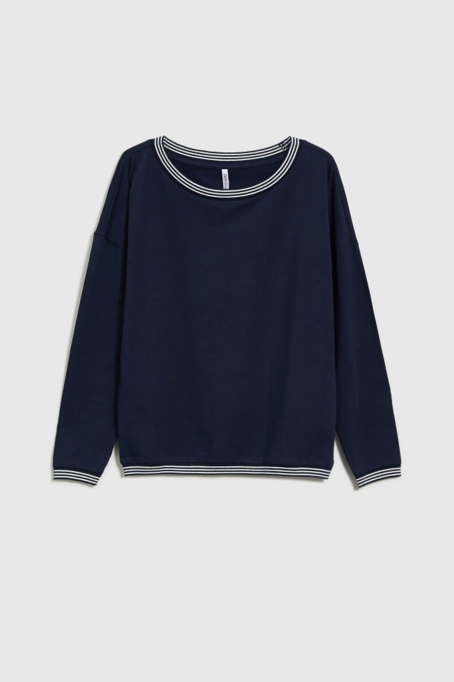 Bawełniana bluzka z długimi rękawami granatowa