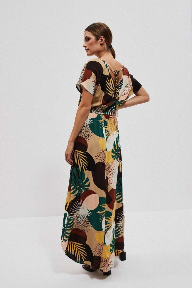 Wzorzysta sukienka maxi ciemnobeżowa