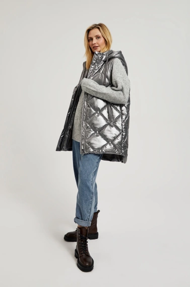 Pikowana kamizelka z kapturem srebrna 