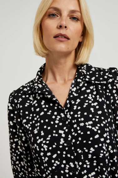 Wzorzysta sukienka midi z długimi rękawami czarna 