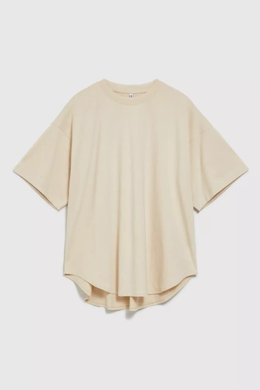Bluzka oversize z okrągłym dekoltem beżowa
