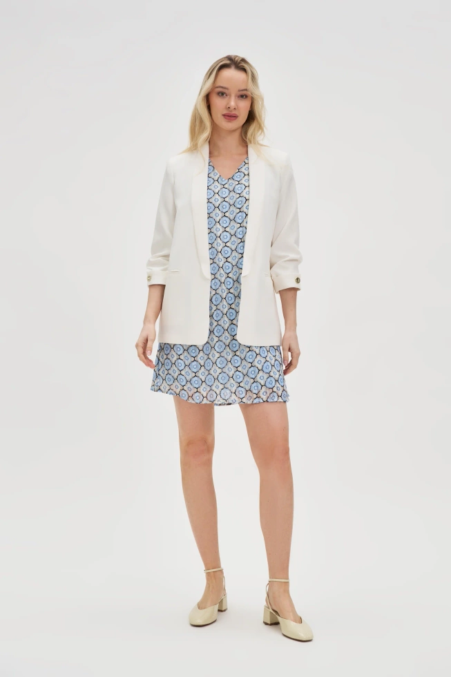 Wzorzysta sukienka z wiskozy niebieska