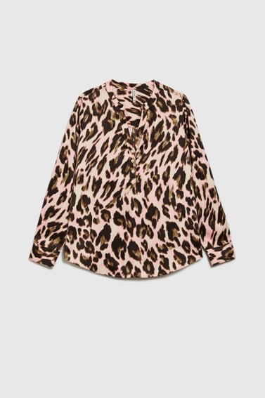 Koszula w panterkę z długimi rękawami beżowa