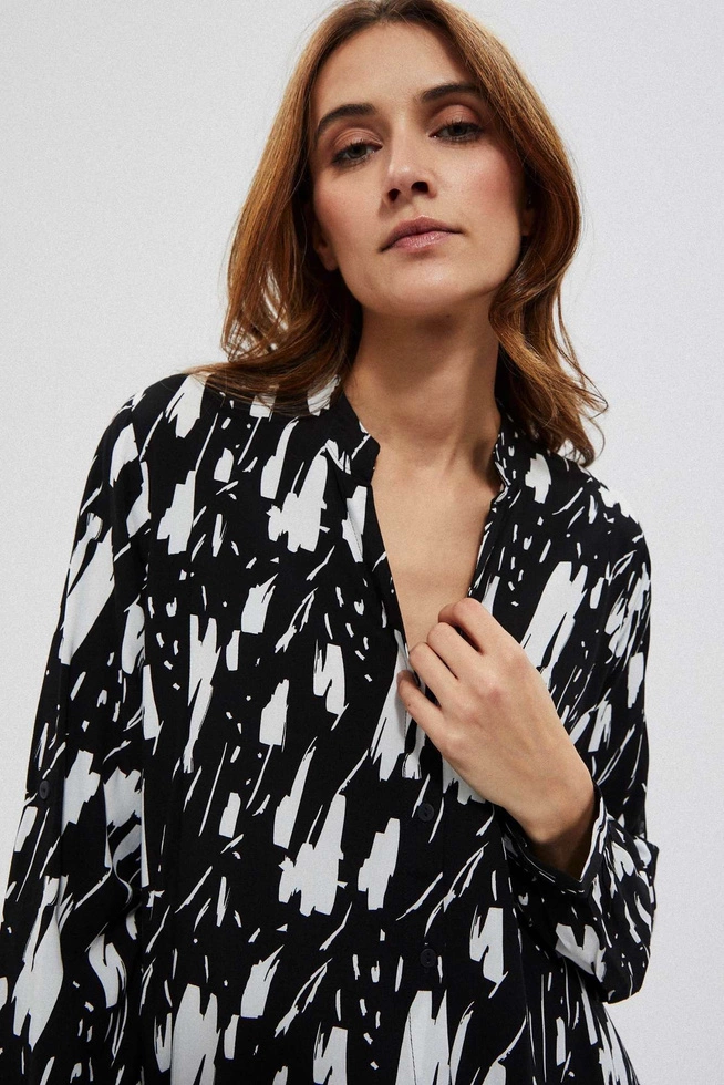 Długa koszula z wiskozy zapinana na guziki czarna