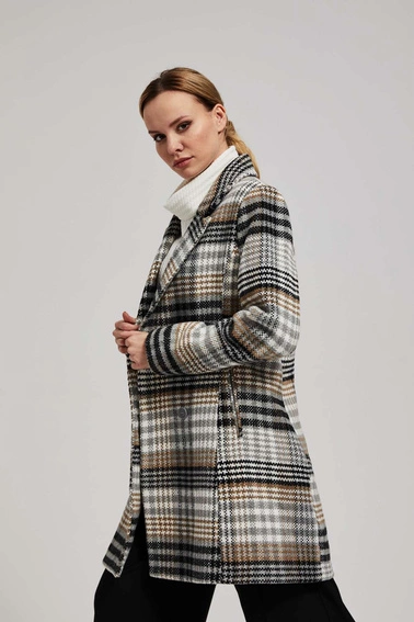 Dwurzędowy płaszcz w kratę