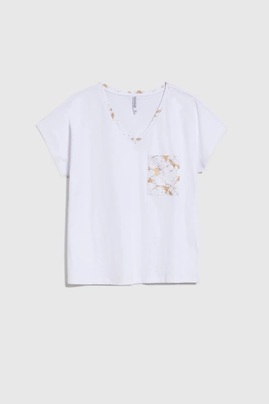 Bawełniany t-shirt z ozdobną kieszenią biały