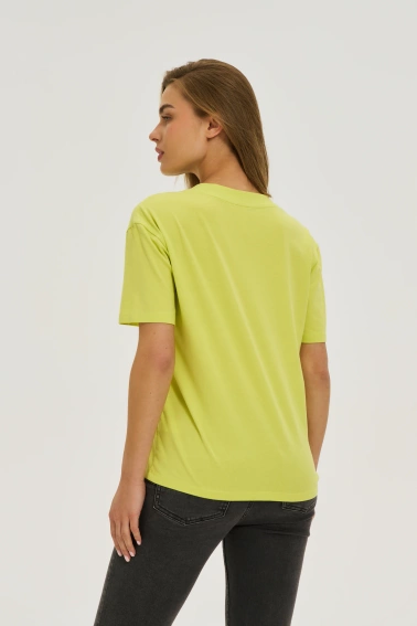 T-shirt z dekoltem w serek limonkowy