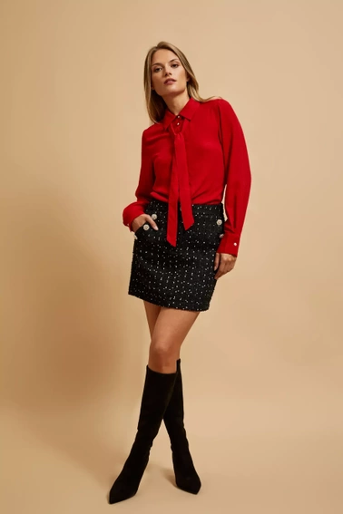 Koszula z wiązanym dekoltem czerwona