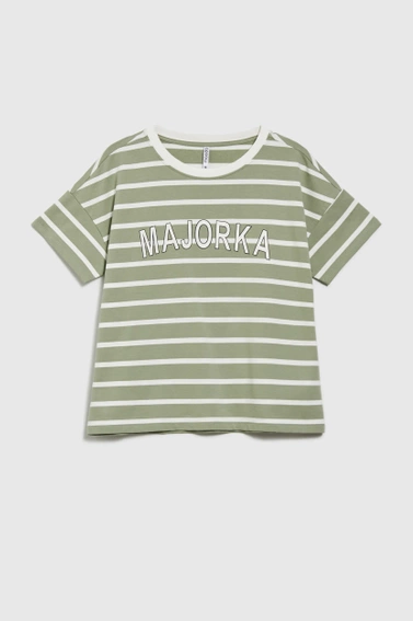 Bluza w paski z napisem oliwkowa