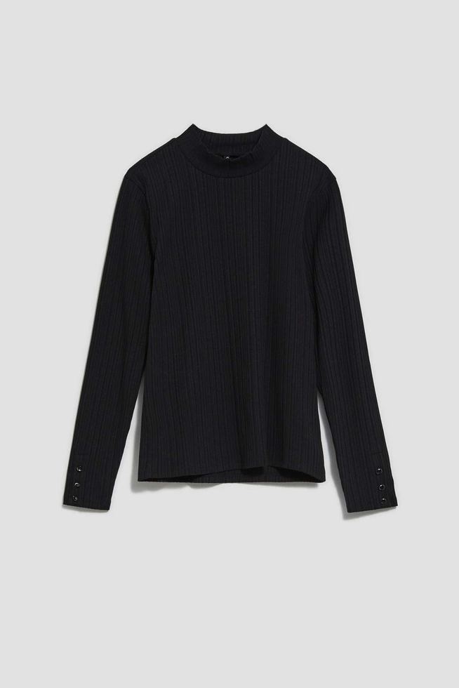 Bluzka z prążkowanej dzianiny z półgolfem czarna