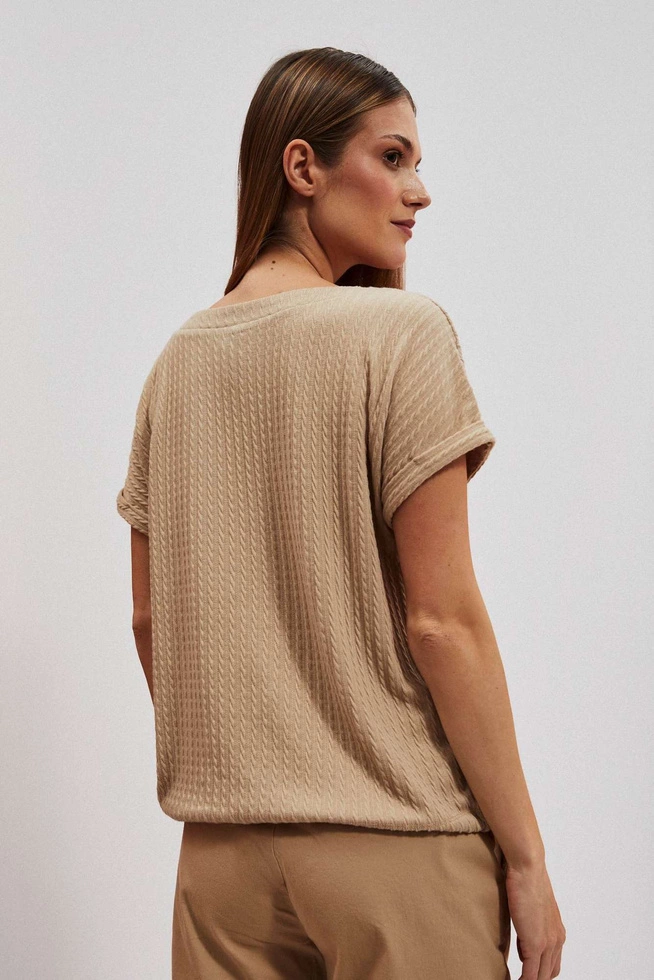 Bluzka ze strukturalnej tkaniny ciemnobeżowa