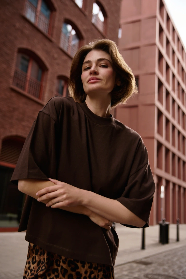 Gładka bluzka oversize brązowa