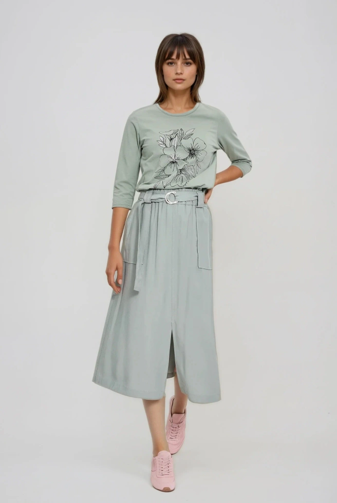 Bluzka z nadrukiem w kwiaty oliwkowa