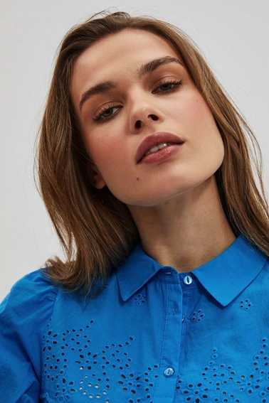 Koszula z bufiastymi rękawami lazurowa