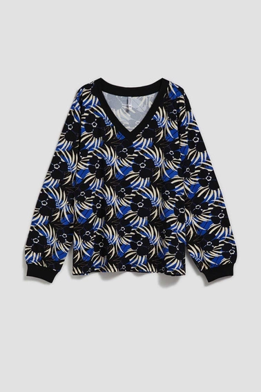 Wzorzysta bluzka z dekoltem w serek czarna